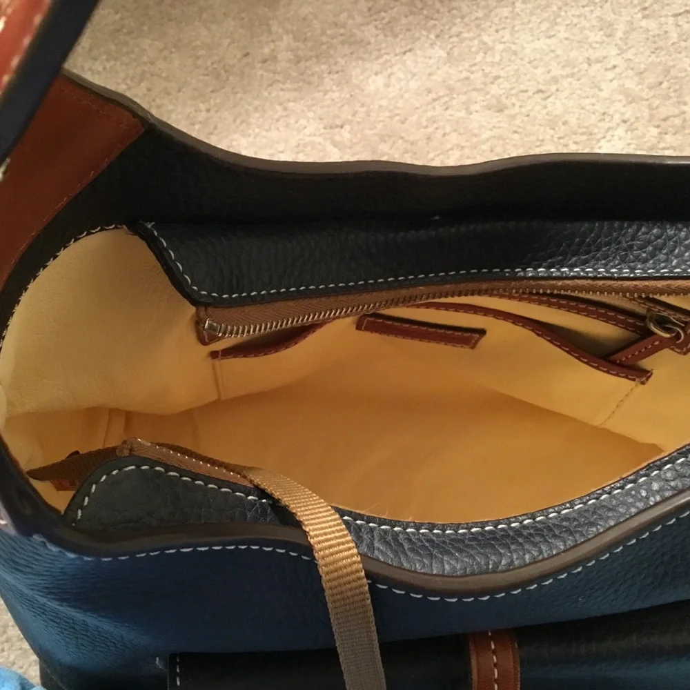 Dooney & Bourke Navy Blue with Brown Trim Leather Shoulder Bag